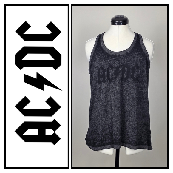 AC/DC Black Burnout Tank Top – Vintage Rock Band Graphic Tee Style - Picture 1 of 8